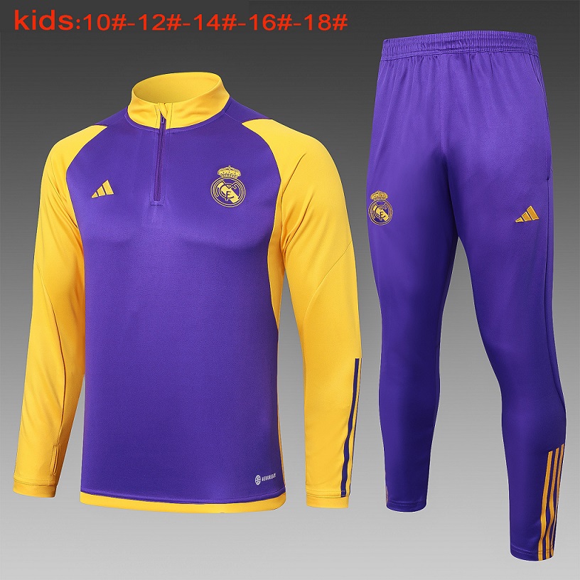 Kids Real Madrid 23/24 Tracksuit - Purple/Yellow